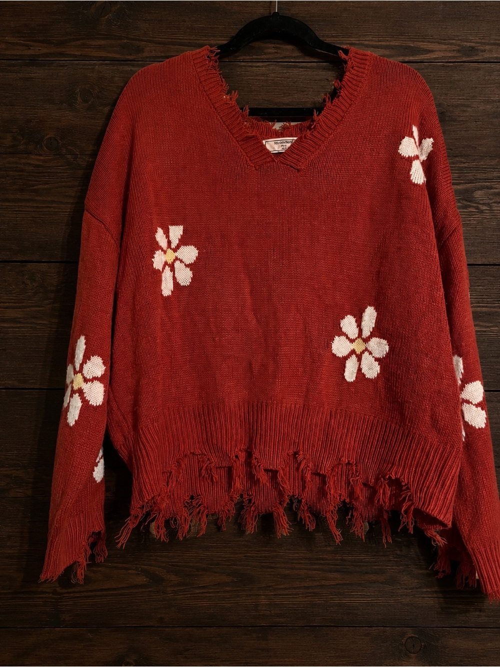 No Comment Distressed Daisy Knit Cropped Sweater Indie Y2K